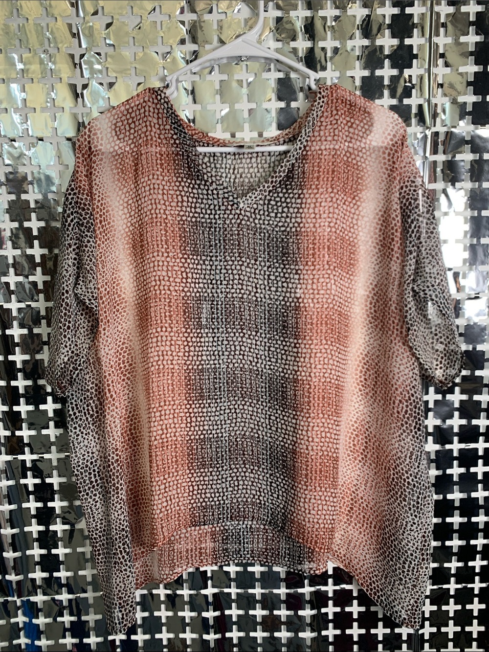 CAbi Rust and Black Patterned V-Neck Tunic